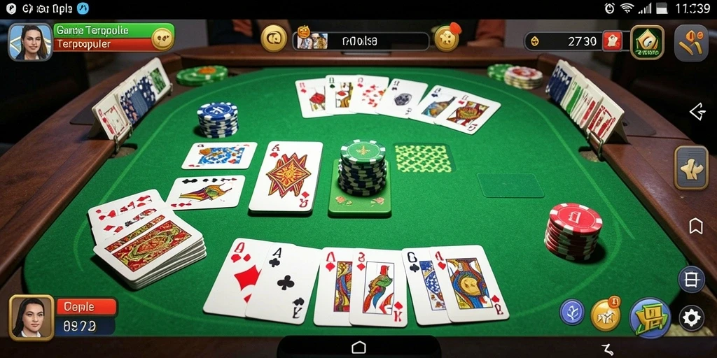 Screenshot gameplay Gaple dengan tampilan kartu dan papan.