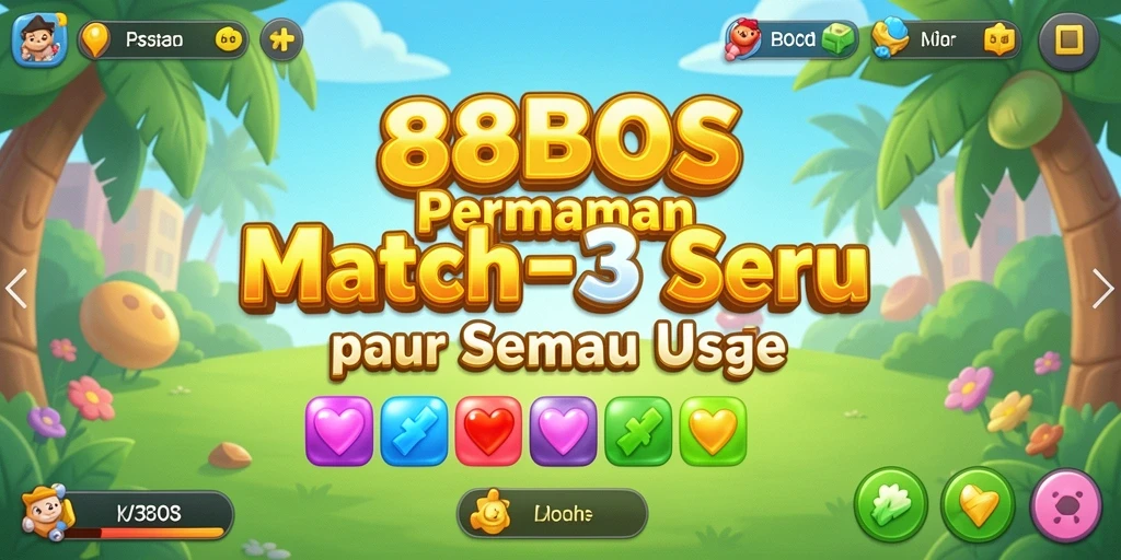 Screenshot gameplay 88BOS menunjukkan keseruan mencocokkan permata berwarna.