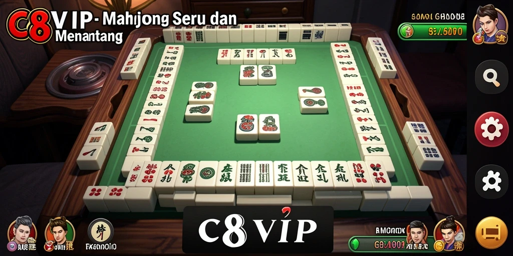 Gameplay Mahjong seru di C8VIP dengan ubin-ubin berwarna.