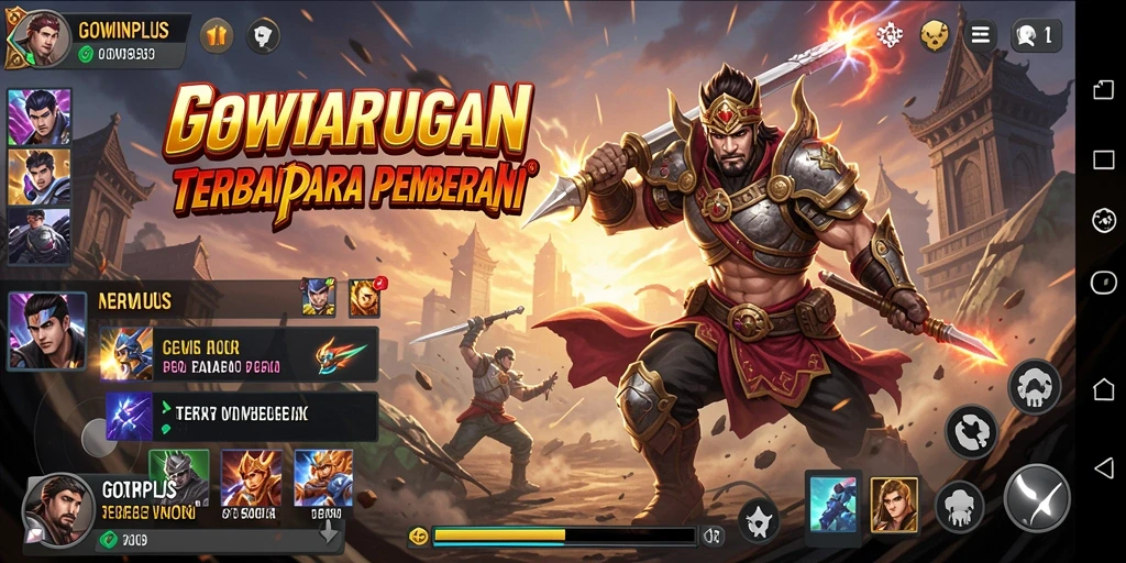 Tampilan pertarungan intens dalam GOWINPLUS dengan karakter unik.