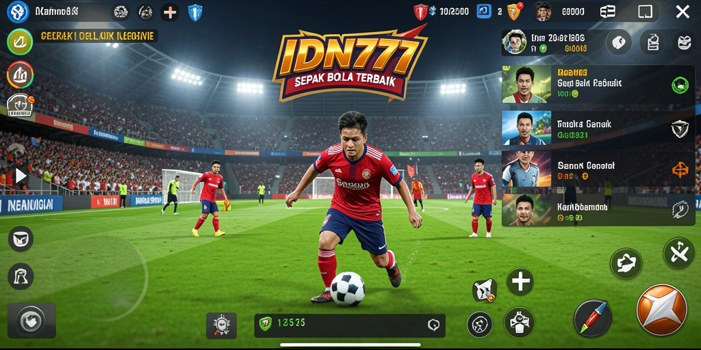 Screenshot utama IDN777 yang menampilkan aksi seru dalam gameplay sepak bola.