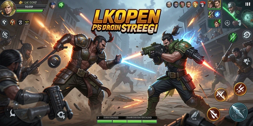 Tampilan screenshot LKOPEN yang menunjukkan pertarungan strategi yang intens.