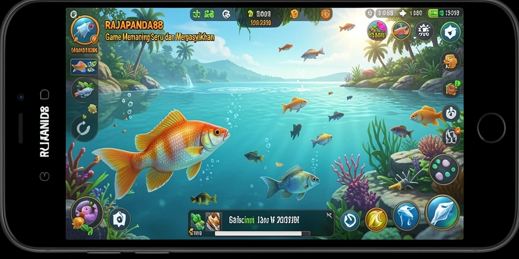 Tampilan gameplay menakjubkan di RAJAPANDA88, menangkap ikan dengan santai.