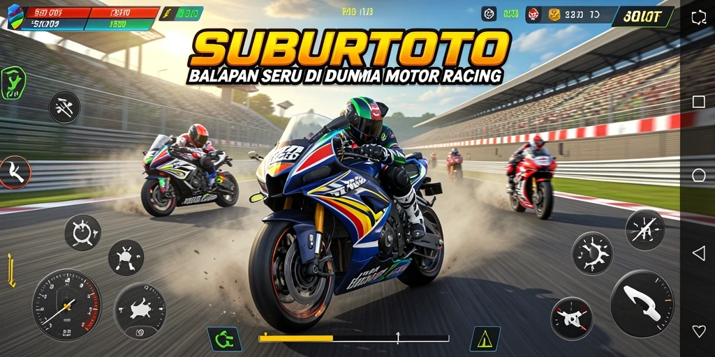 Gameplay SUBURTOTO yang mendebarkan dengan balapan motor seru.